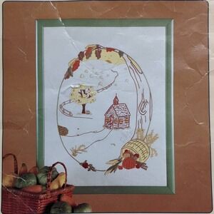 Vintage Candlewicking Embroidery‎ Kit "Fall" Autumn Scene from Leisure Arts 1983